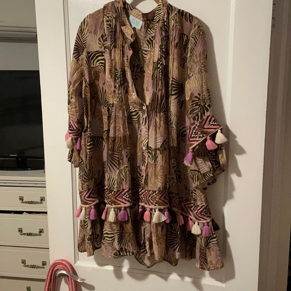 Taj by Sabrina Pink and Black Jungle Midi Dress main image 1